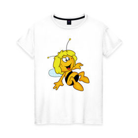 Женская футболка хлопок с принтом пчелка Майя в Екатеринбурге, 100% хлопок | прямой крой, круглый вырез горловины, длина до линии бедер, слегка спущенное плечо | вилли | майя | мая | пчелка | пчёлка майя | флип