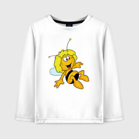 Детский лонгслив хлопок с принтом пчелка Майя в Екатеринбурге, 100% хлопок | круглый вырез горловины, полуприлегающий силуэт, длина до линии бедер | вилли | майя | мая | пчелка | пчёлка майя | флип
