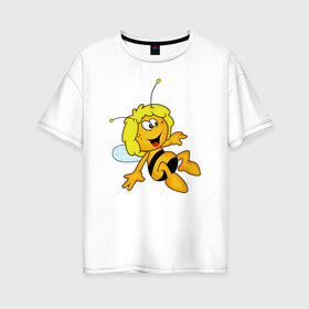 Женская футболка хлопок Oversize с принтом пчелка Майя в Екатеринбурге, 100% хлопок | свободный крой, круглый ворот, спущенный рукав, длина до линии бедер
 | вилли | майя | мая | пчелка | пчёлка майя | флип