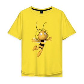 Мужская футболка хлопок Oversize с принтом пчелка Майя в Екатеринбурге, 100% хлопок | свободный крой, круглый ворот, “спинка” длиннее передней части | Тематика изображения на принте: вилли | майя | мая | пчелка | пчёлка майя | флип