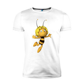 Мужская футболка премиум с принтом пчелка Майя в Екатеринбурге, 92% хлопок, 8% лайкра | приталенный силуэт, круглый вырез ворота, длина до линии бедра, короткий рукав | вилли | майя | мая | пчелка | пчёлка майя | флип