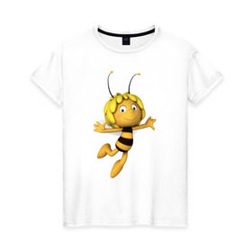 Женская футболка хлопок с принтом пчелка Майя в Екатеринбурге, 100% хлопок | прямой крой, круглый вырез горловины, длина до линии бедер, слегка спущенное плечо | вилли | майя | мая | пчелка | пчёлка майя | флип