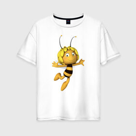 Женская футболка хлопок Oversize с принтом пчелка Майя в Екатеринбурге, 100% хлопок | свободный крой, круглый ворот, спущенный рукав, длина до линии бедер
 | вилли | майя | мая | пчелка | пчёлка майя | флип