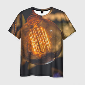 Мужская футболка 3D с принтом Лампа в Екатеринбурге, 100% полиэфир | прямой крой, круглый вырез горловины, длина до линии бедер | лампа | лампочка | ночь | свет | стекло | электричество | яркий