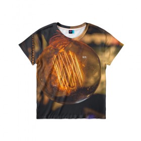 Детская футболка 3D с принтом Лампа в Екатеринбурге, 100% гипоаллергенный полиэфир | прямой крой, круглый вырез горловины, длина до линии бедер, чуть спущенное плечо, ткань немного тянется | лампа | лампочка | ночь | свет | стекло | электричество | яркий