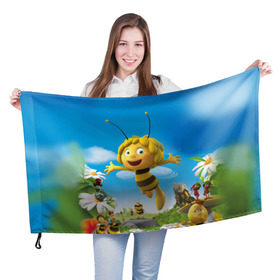 Флаг 3D с принтом Пчелка Майя в Екатеринбурге, 100% полиэстер | плотность ткани — 95 г/м2, размер — 67 х 109 см. Принт наносится с одной стороны | Тематика изображения на принте: вилли | майя | мая | пчелка | пчёлка майя | флип