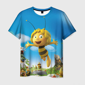 Мужская футболка 3D с принтом Пчелка Майя в Екатеринбурге, 100% полиэфир | прямой крой, круглый вырез горловины, длина до линии бедер | вилли | майя | мая | пчелка | пчёлка майя | флип