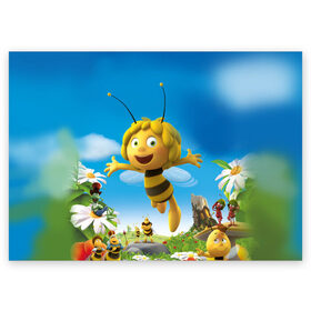 Поздравительная открытка с принтом Пчелка Майя в Екатеринбурге, 100% бумага | плотность бумаги 280 г/м2, матовая, на обратной стороне линовка и место для марки
 | вилли | майя | мая | пчелка | пчёлка майя | флип