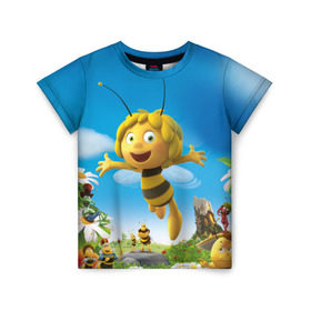 Детская футболка 3D с принтом Пчелка Майя в Екатеринбурге, 100% гипоаллергенный полиэфир | прямой крой, круглый вырез горловины, длина до линии бедер, чуть спущенное плечо, ткань немного тянется | вилли | майя | мая | пчелка | пчёлка майя | флип