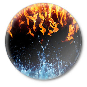 Значок с принтом Две стихии в Екатеринбурге,  металл | круглая форма, металлическая застежка в виде булавки | cold | fire | ice | вода water | лёд | огонь | пламя | стихиz | холод