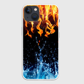 Чехол для iPhone 13 с принтом Две стихии в Екатеринбурге,  |  | cold | fire | ice | вода water | лёд | огонь | пламя | стихиz | холод