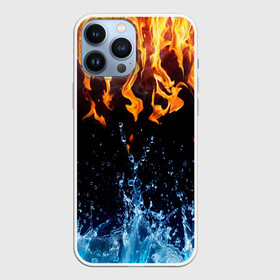 Чехол для iPhone 13 Pro Max с принтом Две стихии в Екатеринбурге,  |  | cold | fire | ice | вода water | лёд | огонь | пламя | стихиz | холод