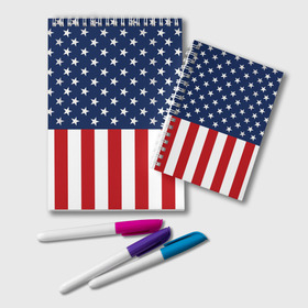 Блокнот с принтом Флаг США в Екатеринбурге, 100% бумага | 48 листов, плотность листов — 60 г/м2, плотность картонной обложки — 250 г/м2. Листы скреплены удобной пружинной спиралью. Цвет линий — светло-серый
 | Тематика изображения на принте: flag | usa | патриотизм | сша | флаг