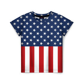 Детская футболка 3D с принтом Флаг США в Екатеринбурге, 100% гипоаллергенный полиэфир | прямой крой, круглый вырез горловины, длина до линии бедер, чуть спущенное плечо, ткань немного тянется | Тематика изображения на принте: flag | usa | патриотизм | сша | флаг