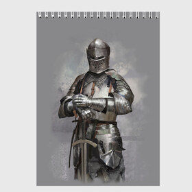 Скетчбук с принтом Рыцарь в Екатеринбурге, 100% бумага
 | 48 листов, плотность листов — 100 г/м2, плотность картонной обложки — 250 г/м2. Листы скреплены сверху удобной пружинной спиралью | боец | воин | доспехи | король | латы | меч | рыцарь