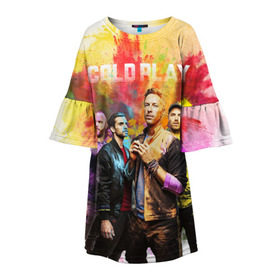 Детское платье 3D с принтом Coldplay в Екатеринбурге, 100% полиэстер | прямой силуэт, чуть расширенный к низу. Круглая горловина, на рукавах — воланы | cold play | rock | колд плей | колд плэй | колдплей | колдплэй | рок
