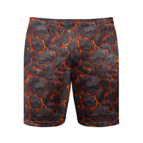 Мужские шорты 3D спортивные с принтом Голем в Екатеринбурге,  |  | вулкан | голем | демон | жара | камень | лава | огонь | пламя | солнце