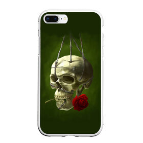 Чехол для iPhone 7Plus/8 Plus матовый с принтом Череп и роза в Екатеринбурге, Силикон | Область печати: задняя сторона чехла, без боковых панелей | кости | роза | скелет | хэллоуин | цветок | цветы | череп