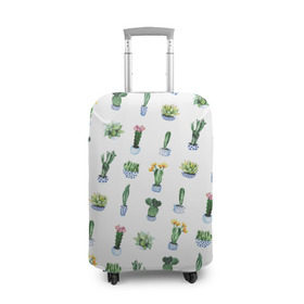 Чехол для чемодана 3D с принтом Кактусы в Екатеринбурге, 86% полиэфир, 14% спандекс | двустороннее нанесение принта, прорези для ручек и колес | горшок | зеленый | кактус | принт | растение | флора | цветы