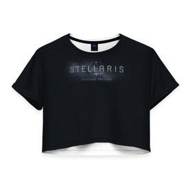 Женская футболка 3D укороченная с принтом Stellaris в Екатеринбурге, 100% полиэстер | круглая горловина, длина футболки до линии талии, рукава с отворотами | stellaris