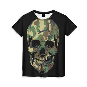 Женская футболка 3D с принтом Череп Армия в Екатеринбурге, 100% полиэфир ( синтетическое хлопкоподобное полотно) | прямой крой, круглый вырез горловины, длина до линии бедер | army | biker | ffm | skeleton | skull | армия | байкер | камуфляж | каска | скелет | череп | шлем