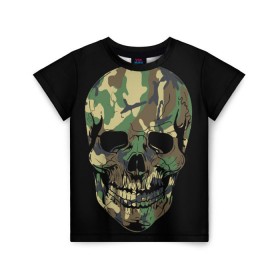 Детская футболка 3D с принтом Череп Армия в Екатеринбурге, 100% гипоаллергенный полиэфир | прямой крой, круглый вырез горловины, длина до линии бедер, чуть спущенное плечо, ткань немного тянется | Тематика изображения на принте: army | biker | ffm | skeleton | skull | армия | байкер | камуфляж | каска | скелет | череп | шлем
