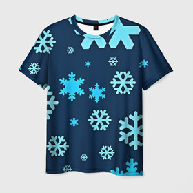 Мужская футболка 3D с принтом Снежинки в Екатеринбурге, 100% полиэфир | прямой крой, круглый вырез горловины, длина до линии бедер | winter | зима | мороз | новый год | снег | снежинки | холод