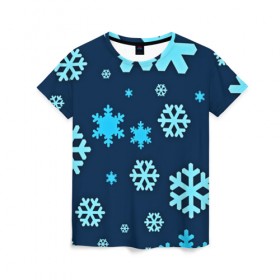 Женская футболка 3D с принтом Снежинки в Екатеринбурге, 100% полиэфир ( синтетическое хлопкоподобное полотно) | прямой крой, круглый вырез горловины, длина до линии бедер | winter | зима | мороз | новый год | снег | снежинки | холод