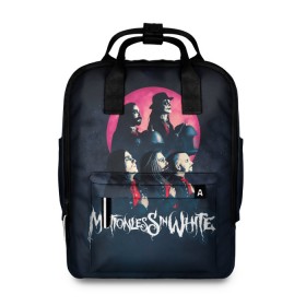 Женский рюкзак 3D с принтом Группа Motionless in White в Екатеринбурге, 100% полиэстер | лямки с регулируемой длиной, сверху ручки, чтобы рюкзак нести как сумку. Основное отделение закрывается на молнию, как и внешний карман. Внутри два дополнительных кармана, один из которых закрывается на молнию. По бокам два дополнительных кармашка, куда поместится маленькая бутылочка
 | Тематика изображения на принте: miw | motionless in white | гот | готик | готика | готы | группа | индастриал | крис моушнлесс | метал | металл | музыка | райан ситковски | рикки хоррор | черулли