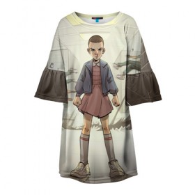 Детское платье 3D с принтом Girl в Екатеринбурге, 100% полиэстер | прямой силуэт, чуть расширенный к низу. Круглая горловина, на рукавах — воланы | Тематика изображения на принте: stranger things | очень странные дела