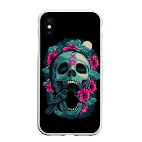 Чехол для iPhone XS Max матовый с принтом Dia de Muertos в Екатеринбурге, Силикон | Область печати: задняя сторона чехла, без боковых панелей | Тематика изображения на принте: кости | праздник | птица | скелет | хэллоуин | цветы | череп