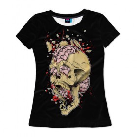 Женская футболка 3D с принтом Взрыв мозга в Екатеринбурге, 100% полиэфир ( синтетическое хлопкоподобное полотно) | прямой крой, круглый вырез горловины, длина до линии бедер | взрыв | мозг | праздник | скелет | хэллоуин | череп