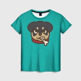 Женская футболка 3D с принтом Мультяшный ротвейлер. в Екатеринбурге, 100% полиэфир ( синтетическое хлопкоподобное полотно) | прямой крой, круглый вырез горловины, длина до линии бедер | Тематика изображения на принте: для детей. | косточка | ошейник | пес | собака