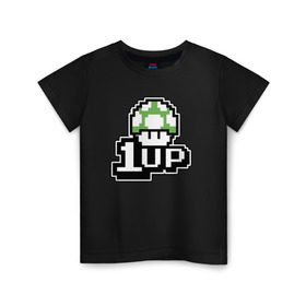 Детская футболка хлопок с принтом Mario 1up в Екатеринбурге, 100% хлопок | круглый вырез горловины, полуприлегающий силуэт, длина до линии бедер | dandy | mario | гриб | денди | жизнь | марио | мухомор