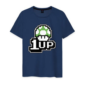 Мужская футболка хлопок с принтом Mario 1up в Екатеринбурге, 100% хлопок | прямой крой, круглый вырез горловины, длина до линии бедер, слегка спущенное плечо. | dandy | mario | гриб | денди | жизнь | марио | мухомор
