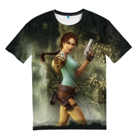 Мужская футболка 3D с принтом TOMB RAIDER в Екатеринбурге, 100% полиэфир | прямой крой, круглый вырез горловины, длина до линии бедер | game | girl | gun | lara croft | tomb raider | девушка | игра | оружие | пистолет