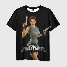Мужская футболка 3D с принтом TOMB RAIDER в Екатеринбурге, 100% полиэфир | прямой крой, круглый вырез горловины, длина до линии бедер | Тематика изображения на принте: game | girl | gun | lara croft | tomb raider | девушка | игра | оружие | пистолет