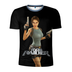 Мужская футболка 3D спортивная с принтом TOMB RAIDER в Екатеринбурге, 100% полиэстер с улучшенными характеристиками | приталенный силуэт, круглая горловина, широкие плечи, сужается к линии бедра | game | girl | gun | lara croft | tomb raider | девушка | игра | оружие | пистолет