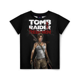 Детская футболка 3D с принтом TOMB RAIDER в Екатеринбурге, 100% гипоаллергенный полиэфир | прямой крой, круглый вырез горловины, длина до линии бедер, чуть спущенное плечо, ткань немного тянется | game | girl | gun | lara croft | tomb raider | девушка | игра | оружие | пистолет