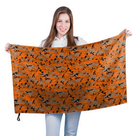 Флаг 3D с принтом Осенний камуфляж в Екатеринбурге, 100% полиэстер | плотность ткани — 95 г/м2, размер — 67 х 109 см. Принт наносится с одной стороны | военный | оронжевый | серый | черный