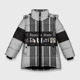 Зимняя куртка для девочек 3D с принтом Группа Depeche Mode в Екатеринбурге, ткань верха — 100% полиэстер; подклад — 100% полиэстер, утеплитель — 100% полиэстер. | длина ниже бедра, удлиненная спинка, воротник стойка и отстегивающийся капюшон. Есть боковые карманы с листочкой на кнопках, утяжки по низу изделия и внутренний карман на молнии. 

Предусмотрены светоотражающий принт на спинке, радужный светоотражающий элемент на пуллере молнии и на резинке для утяжки. | Тематика изображения на принте: depeche mode | альтернативный | вестник моды | депеш мод | дэйв гаан | индастриал | лента | мартин гор | музыка | надпись | новая волна | рок | синти поп | электроник | энди флетчер