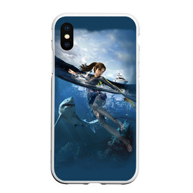 Чехол для iPhone XS Max матовый с принтом TOMB RAIDER в Екатеринбурге, Силикон | Область печати: задняя сторона чехла, без боковых панелей | game | girl | gun | lara croft | tomb raider | девушка | игра | оружие | пистолет