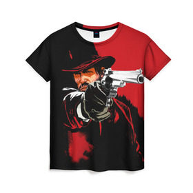 Женская футболка 3D с принтом Red Dead Redemption в Екатеринбурге, 100% полиэфир ( синтетическое хлопкоподобное полотно) | прямой крой, круглый вырез горловины, длина до линии бедер | cowboy | game | gun | jim | red dead redemption | rockstar | west | вестерн | дикий запад | игра | ковбой | оружие | пистолет