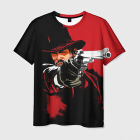 Мужская футболка 3D с принтом Red Dead Redemption в Екатеринбурге, 100% полиэфир | прямой крой, круглый вырез горловины, длина до линии бедер | cowboy | game | gun | jim | red dead redemption | rockstar | west | вестерн | дикий запад | игра | ковбой | оружие | пистолет