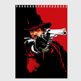 Скетчбук с принтом Red Dead Redemption в Екатеринбурге, 100% бумага
 | 48 листов, плотность листов — 100 г/м2, плотность картонной обложки — 250 г/м2. Листы скреплены сверху удобной пружинной спиралью | Тематика изображения на принте: cowboy | game | gun | jim | red dead redemption | rockstar | west | вестерн | дикий запад | игра | ковбой | оружие | пистолет
