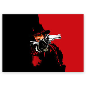 Поздравительная открытка с принтом Red Dead Redemption в Екатеринбурге, 100% бумага | плотность бумаги 280 г/м2, матовая, на обратной стороне линовка и место для марки
 | Тематика изображения на принте: cowboy | game | gun | jim | red dead redemption | rockstar | west | вестерн | дикий запад | игра | ковбой | оружие | пистолет