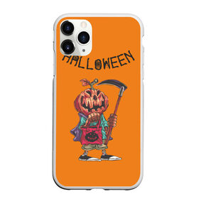 Чехол для iPhone 11 Pro матовый с принтом Тыква с косой в Екатеринбурге, Силикон |  | halloween | helloween | голова | день всех святых | коса | светильник джека | фонарт джека | хеллоуин | хеловин | хэллоуин