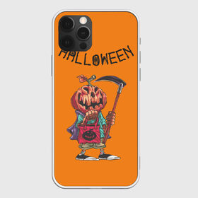 Чехол для iPhone 12 Pro Max с принтом Тыква с косой в Екатеринбурге, Силикон |  | halloween | helloween | голова | день всех святых | коса | светильник джека | фонарт джека | хеллоуин | хеловин | хэллоуин