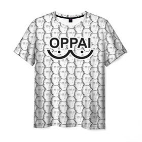 Мужская футболка 3D с принтом OPPAI в Екатеринбурге, 100% полиэфир | прямой крой, круглый вырез горловины, длина до линии бедер | anime | onepunchman | oppai | saitama | аниме | ванпанчмен | сайтама
