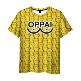 Мужская футболка 3D с принтом OPPAI в Екатеринбурге, 100% полиэфир | прямой крой, круглый вырез горловины, длина до линии бедер | Тематика изображения на принте: anime | onepunchman | saitama | аниме | ванпанчмен | сайтама